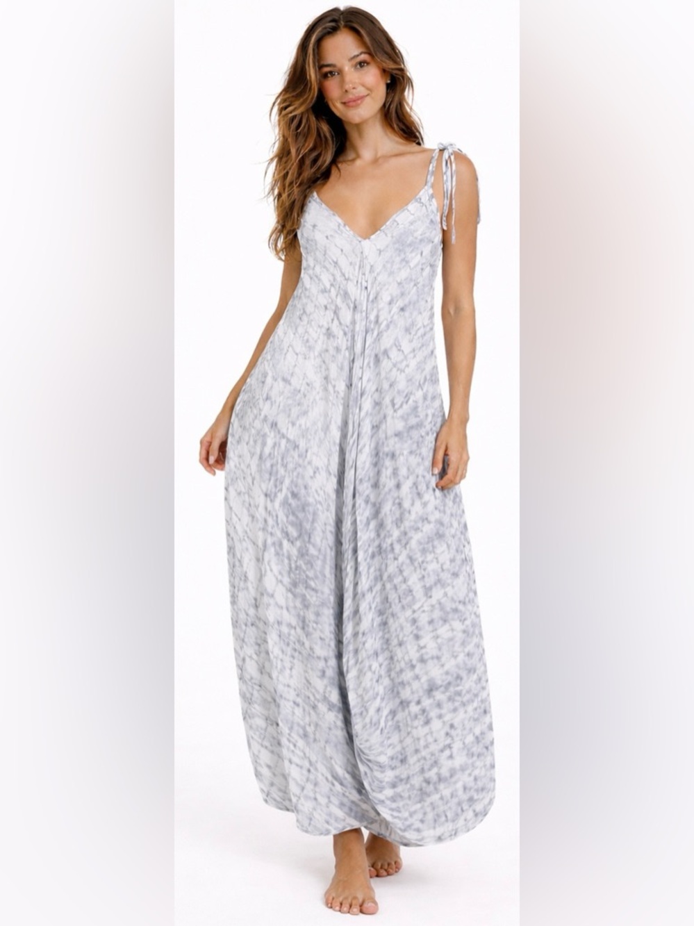 Boho Tie Dye Jumpsuit Gray‎ White Romper Flowy Boho Bohemian Hippie Beach OS